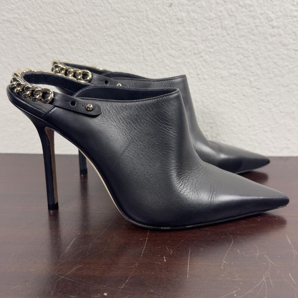 Jimmy Choo Lexx 100 Shoes Womens Size 6 Black Leather Chain Mule Heels Italy